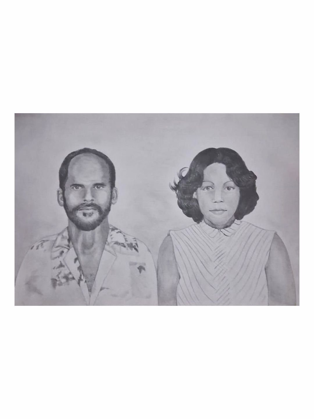 Retrato em lápis grafite de casal de idosos